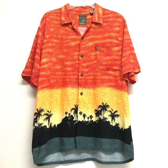 Pineapple Connection Sz L Hawaiian Shirt Palm Trees Sunset Camp Short Sleeve Mul - Picture 1 of 10